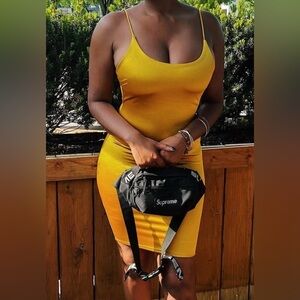 Yellow Silk Bodycon Dress